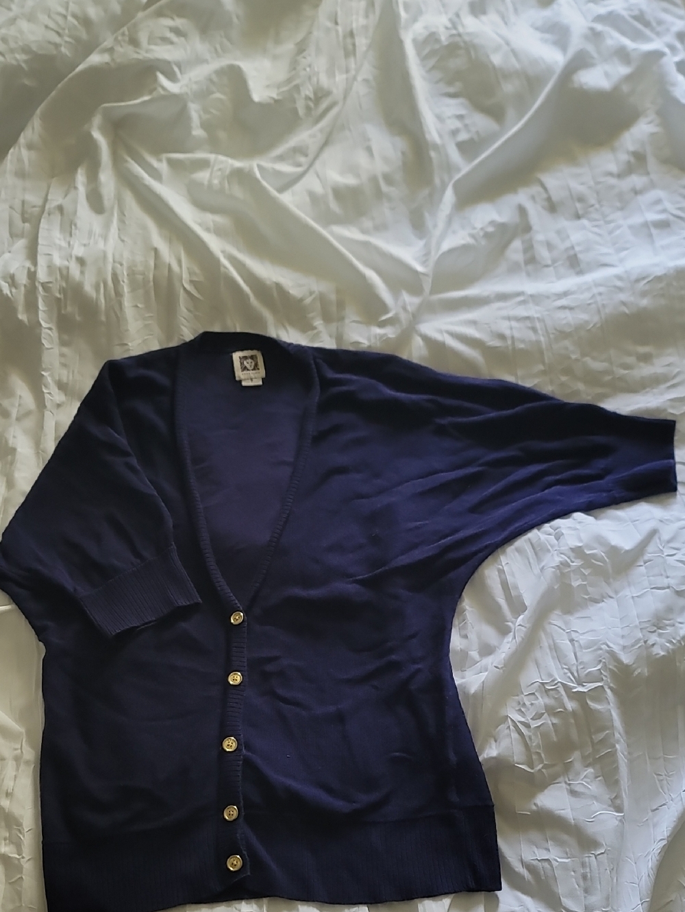 Anne Klein Navy Blue Button-Front Cardigan